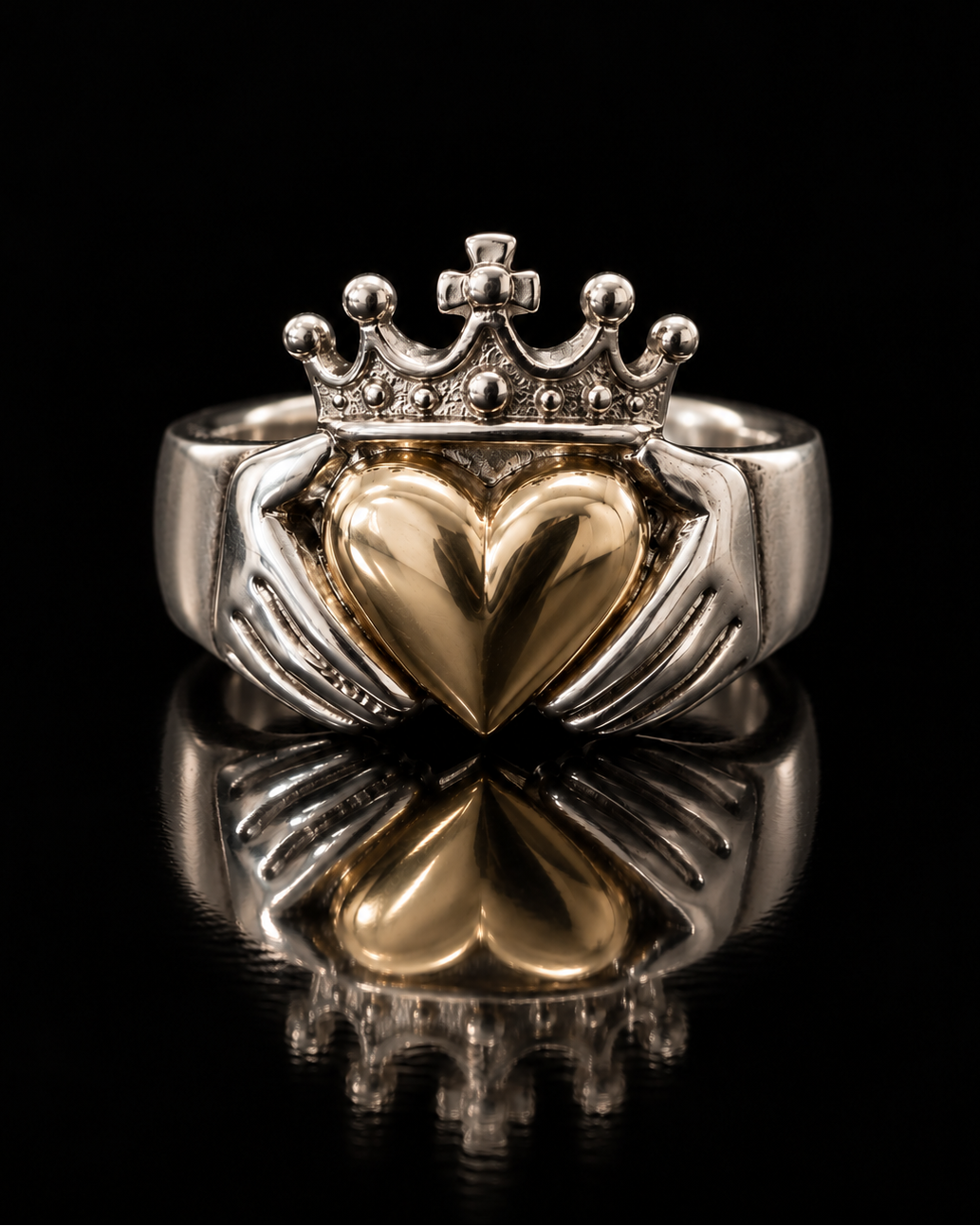 Brian Boru Claddagh Ring -Silver & Gold (XL)