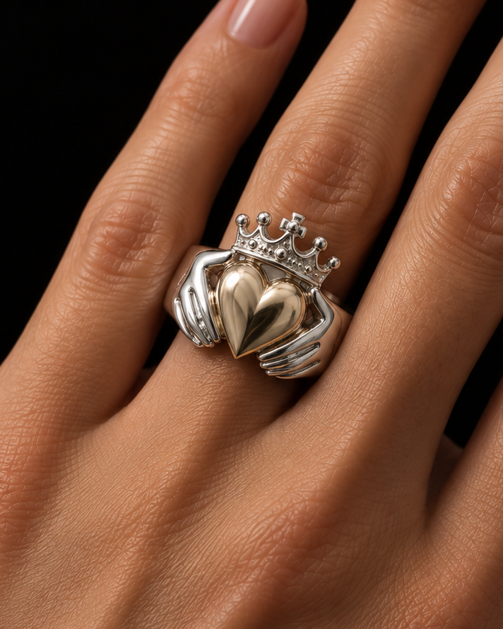 Brian Boru Claddagh Ring -Silver & Gold (XL)