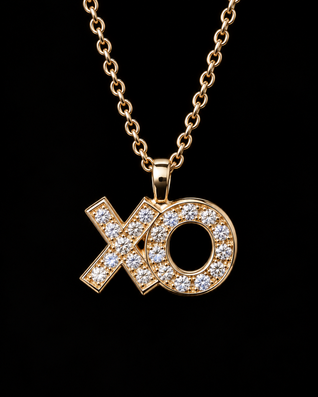14K Yellow Gold XO Pendant With Lab Diamonds