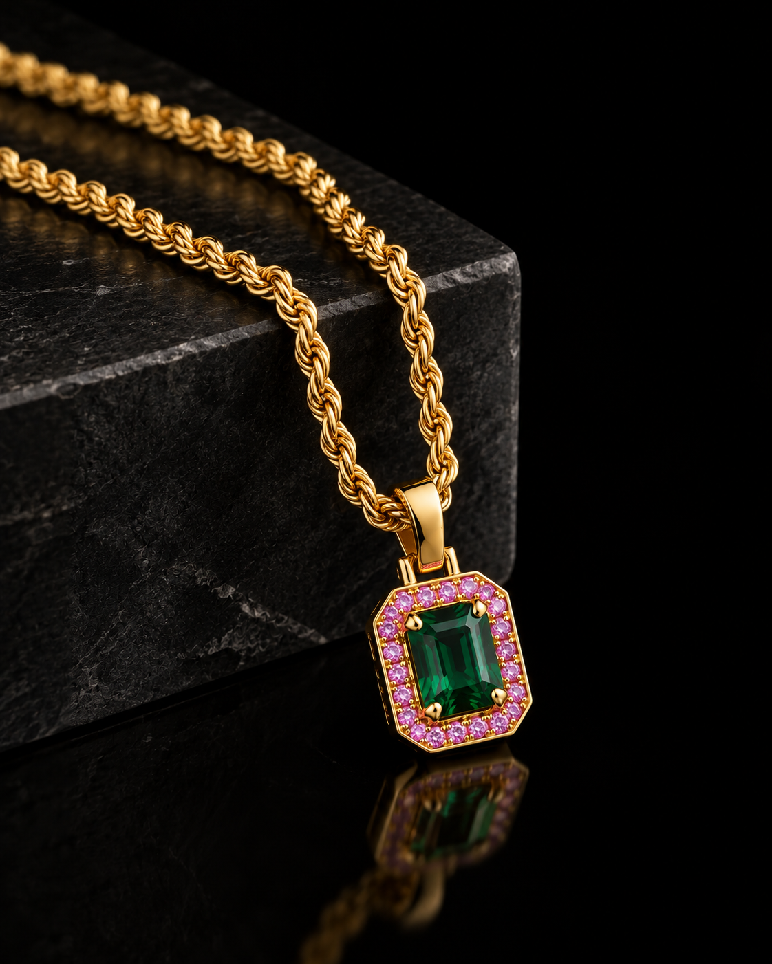 Green Tourmaline & Pink Sapphire Pendant