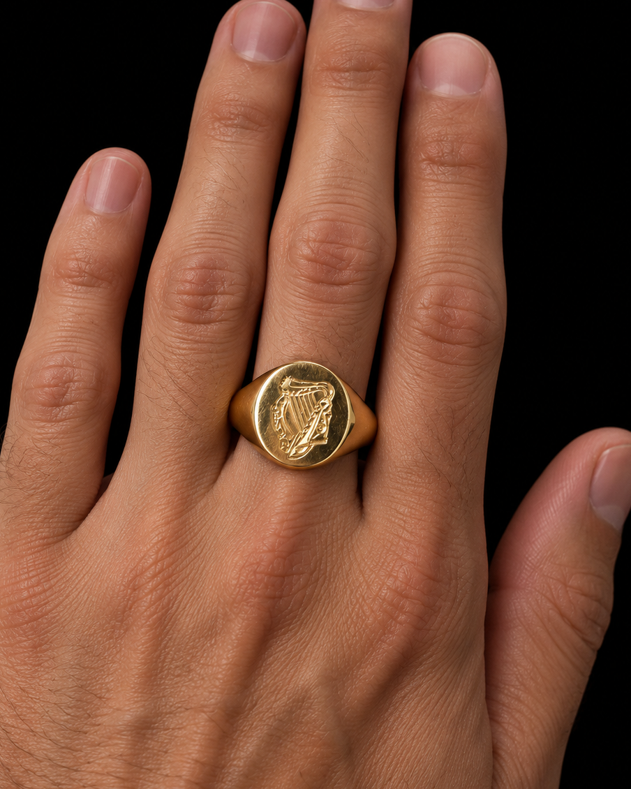Gold Harp Signet Ring