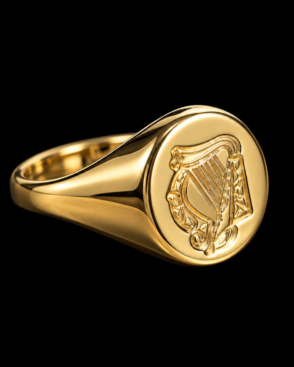 Gold Harp Signet Ring