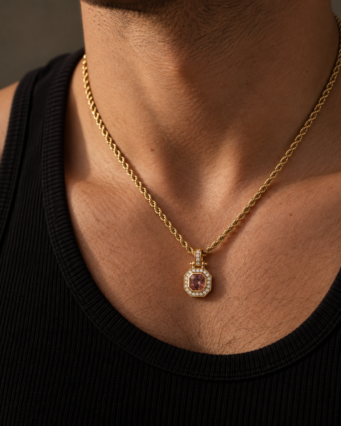 Octagonal Pink Zircon Pendant