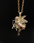9k yellow gold Cherub pendants set with rubies